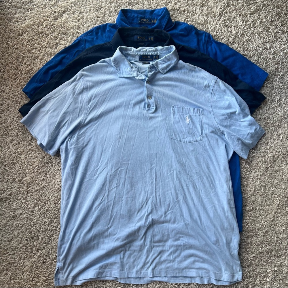 Polo Ralph Lauren Classic Polo XL Lot Of 3 Blue Navy Short Sleeve Men’s Shirt